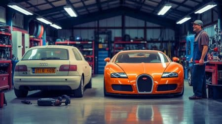« Une Bugatti réparée pour 9 € » : il remplace des pièces de Veyron avec une vieille Audi A3 de 2003, un bricolage hallucinant Illustration de la Bugatti Veyron avec une solution de réparation économique
