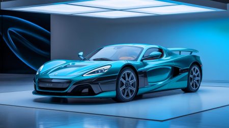 Illustration de la Rimac Nevera, une supercar électrique en vente aux enchères.