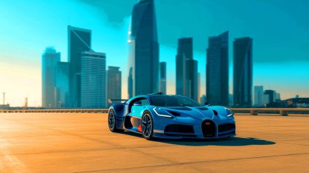 Illustration de la Bugatti Bolide dans un garage moderne, mettant en valeur son design luxueux et ses coûts d'entretien élevés.