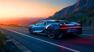 Illustration de la Bugatti Chiron Sport avec ses quatre sorties d'échappement rondes distinctives. Image réalisée par IA.
