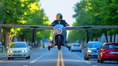 Illustration de la Volonaut Airbike, première moto volante sans ailes ni hélice.