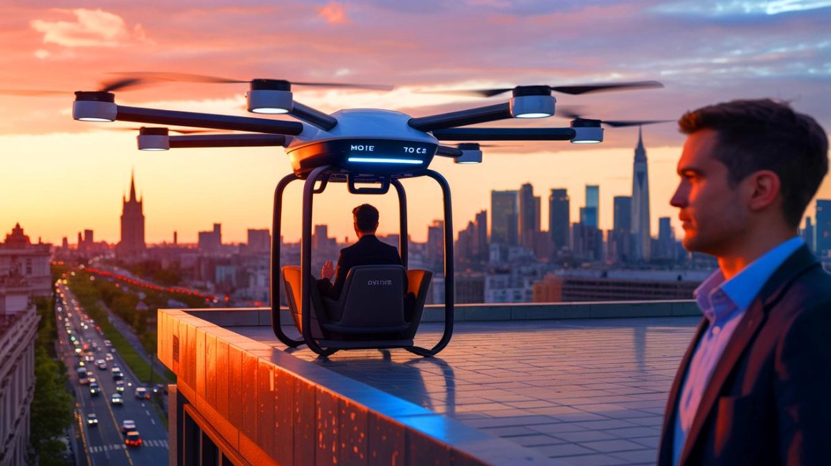 Illustration de technologies futuristes de transport en 2100