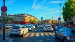 Illustration de la réduction de la vitesse sur les routes parisiennes en période de canicule pour limiter la pollution. Image réalisée par IA.