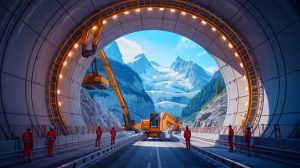 Illustration de l'intérieur du tunnel de base du Gothard, générée par intelligence artificielle.