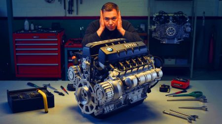 Illustration de la puissance et des défis de fiabilité du moteur BMW S65, générée par intelligence artificielle.