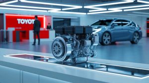 Illustration de l'innovation de Toyota avec un moteur à hydrogène, générée par intelligence artificielle.