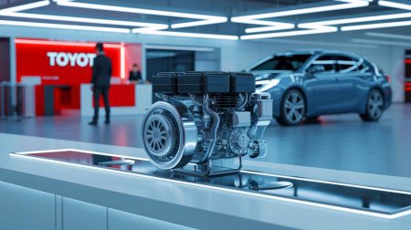 Illustration de l'innovation de Toyota avec un moteur à hydrogène, générée par intelligence artificielle.