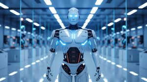 Illustration de l'intégration de l'intelligence artificielle Grok dans le robot humanoïde Optimus