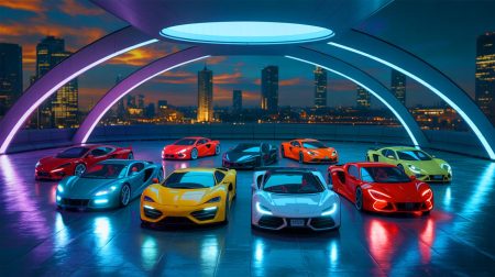 Illustration de voitures de luxe et de supercars de 2019, créée par intelligence artificielle.