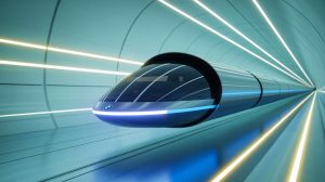 Illustration de la capsule hyperloop de BMW et Virgin Hyperloop One, générée par intelligence artificielle.