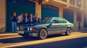 Illustration de la BMW Série 5 Legacy Edition avec moteur six-cylindres essence. Image réalisée par IA.