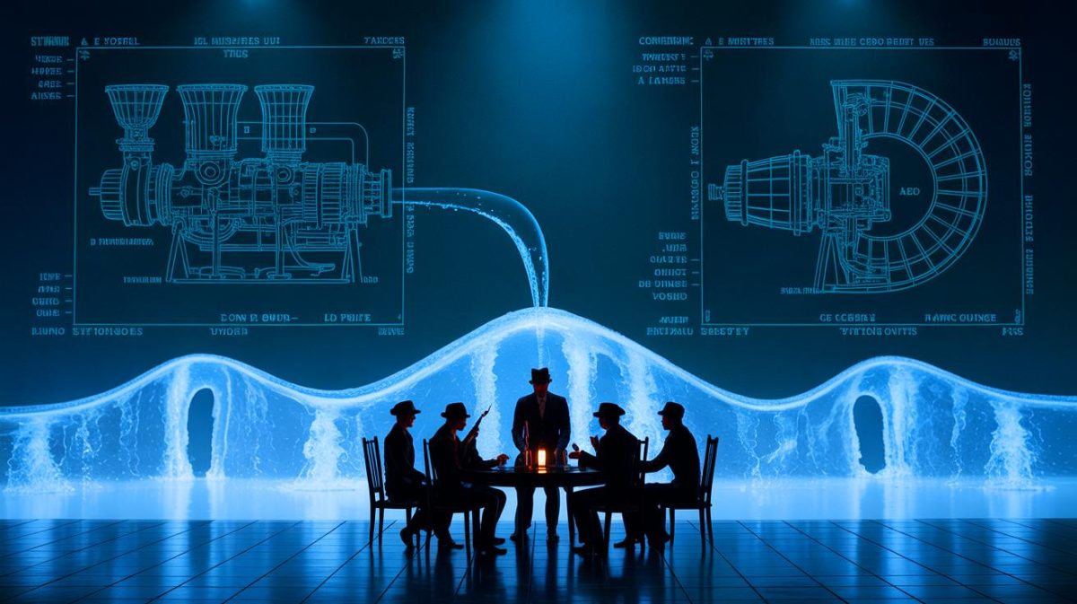 Illustration de la propulsion par électrolyse de l'eau dans l'espace, générée par intelligence artificielle.