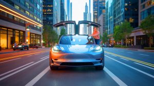 Illustration de la première livraison autonome d'un véhicule Tesla Model Y