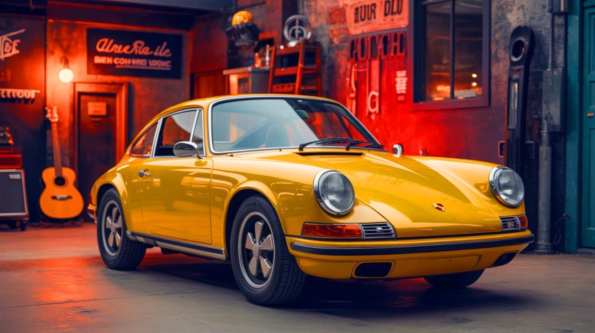 Illustration de la Porsche 911 SC de 1979, autrefois propriété de Johnny Hallyday, générée par intelligence artificielle.