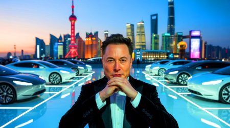Illustration de la montée en puissance des constructeurs chinois au salon automobile de Shanghai avec des innovations en véhicules électriques.