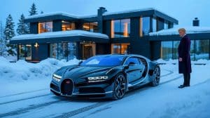 Illustration de la Bugatti Tourbillon dans un garage luxueux, reflétant l'acquisition d'Erling Haaland.