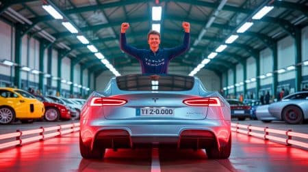 Illustration de la conversion d'une voiture classique avec un moteur électrique Tesla.