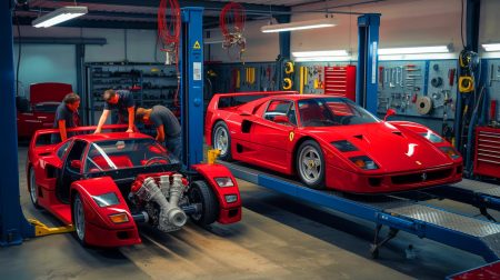 Illustration de la fusion entre une Ferrari F40 et un moteur V12 de Ferrari Enzo