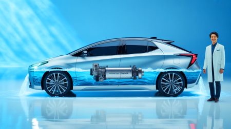 Illustration de l'innovation de Toyota avec un moteur à eau, créée par intelligence artificielle.