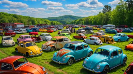 Illustration de la plus grande collection de pièces Volkswagen des États-Unis au cimetière automobile en Pennsylvanie.