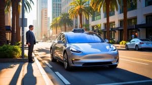 Illustration de l'absence de demande de permis pour les robotaxis de Tesla en Californie, générée par intelligence artificielle.