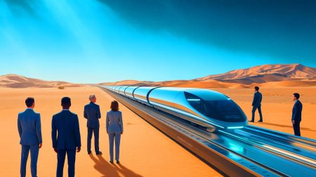 Illustration de l'ambitieux projet Hyperloop en Arabie Saoudite, générée par intelligence artificielle.