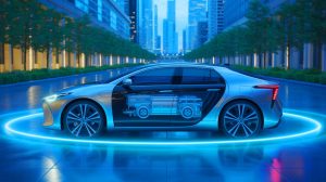 Illustration de l'innovation de Toyota avec son moteur à hydrogène révolutionnaire pour une mobilité durable.