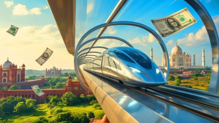 Illustration de l'Hyperloop en Inde, montrant une avancée technologique dans le transport futuriste.