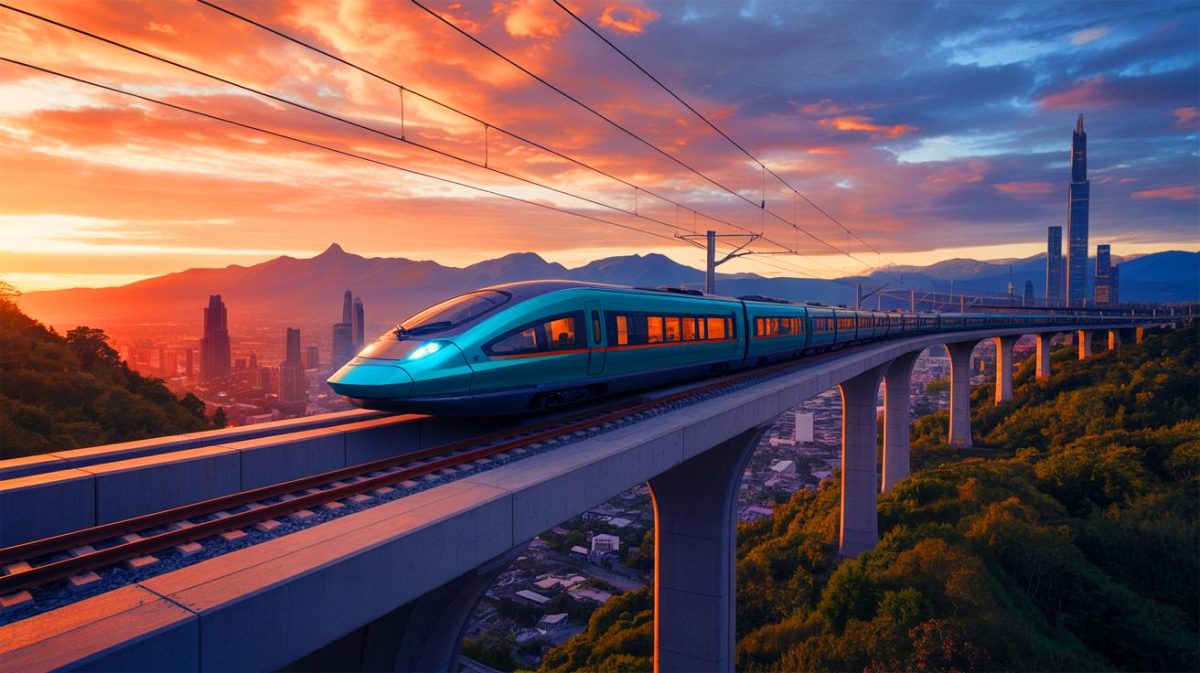 Illustration de l'innovation technologique de TransPod dans le transport à très grande vitesse, générée par intelligence artificielle.