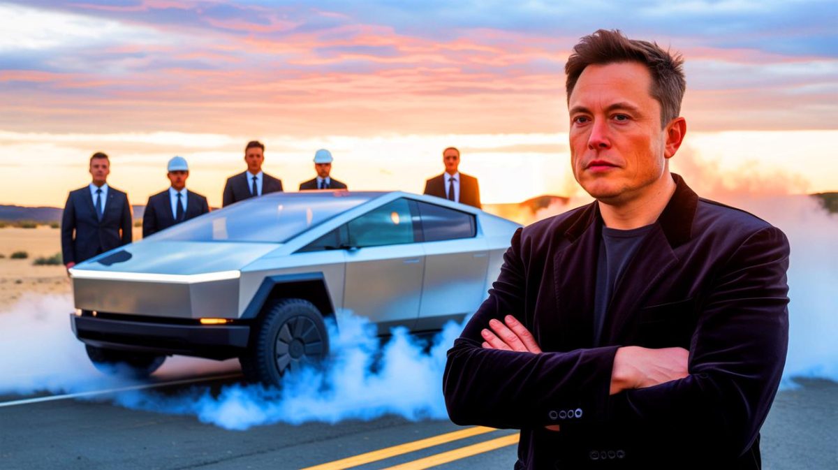 « Rentrez chez vous, c’est le chaos » : Elon Musk stoppe tout, un problème insoluble paralyse le Cybertruck chez Tesla Illustration de la suspension temporaire de la production du Cybertruck chez Tesla, générée par intelligence artificielle.