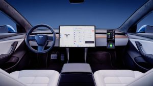Illustration de l'absence d'Apple CarPlay dans les véhicules Tesla, générée par intelligence artificielle.