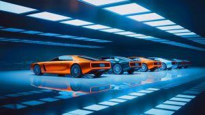Illustration de supercars de luxe en 2025, générée par intelligence artificielle.