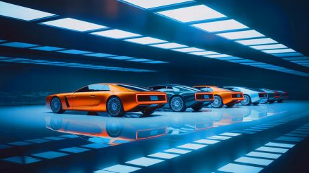 Illustration de supercars de luxe en 2025, générée par intelligence artificielle.