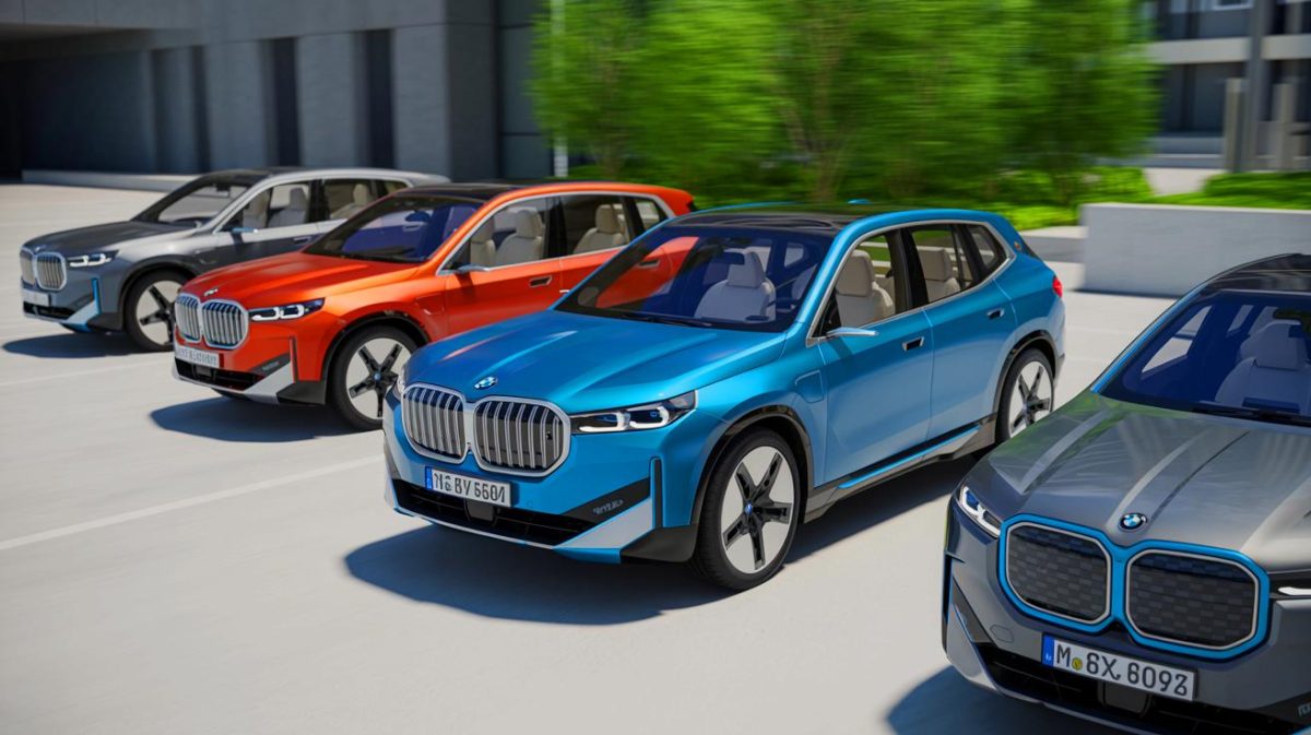 Illustration de la transformation technologique des modèles BMW iX5, iX6 et iX7, générée par intelligence artificielle.