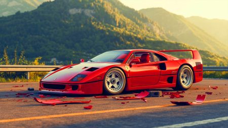 Illustration de l'accident spectaculaire d'une Ferrari F40 au Royaume-Uni