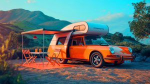 Illustration de l'unique camping-car Tempo Mikafa Sport équipé d'un moteur Porsche.