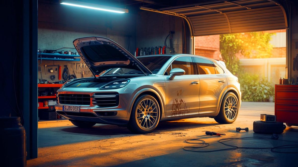 Illustration de l'achat d'une Porsche Cayenne Turbo d'occasion révélant des problèmes cachés.