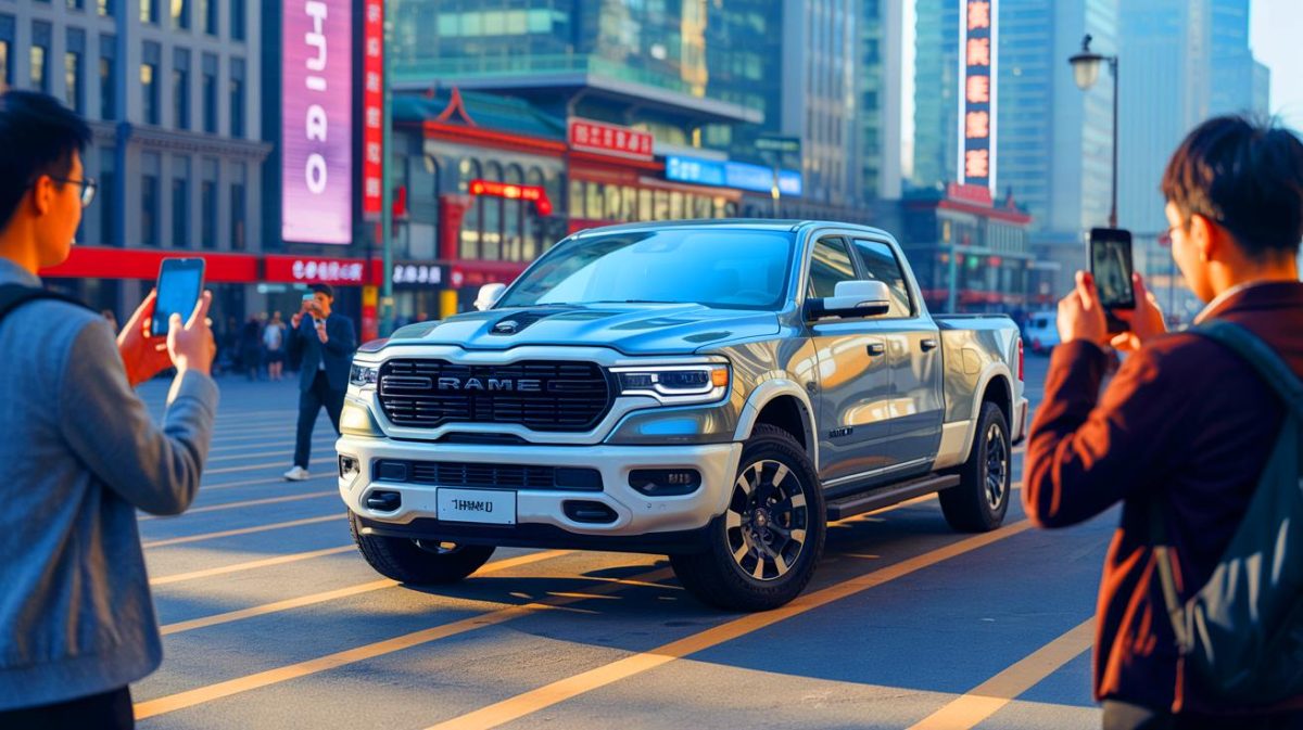 « Ce pick-up électrique chinois à 3 000 € copie le Dodge Ram » : le prix fracassé divise les automobilistes entre fascination et inquiétude Illustration de la réplique chinoise du Dodge Ram vendue à 3 000 €.