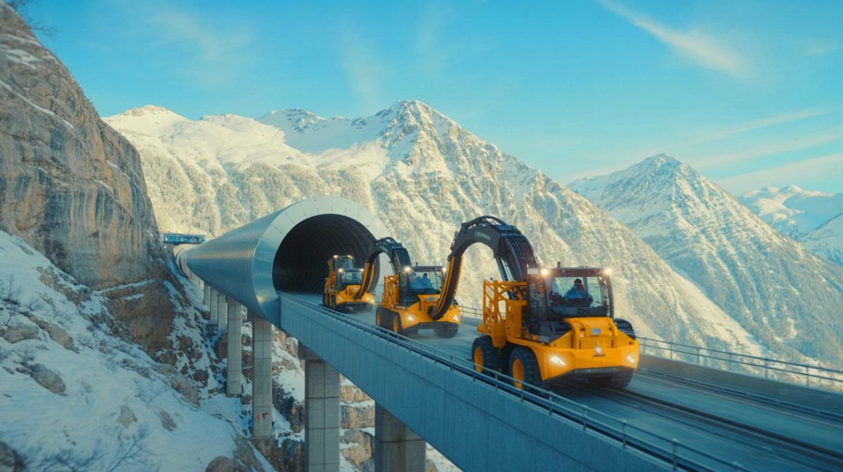 Illustration de la réduction du temps de trajet entre Zurich et Milan grâce au tunnel de base du Gothard.