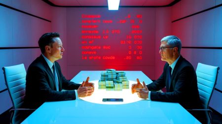 Elon Musk défie Apple : « Tim Cook va mordre la poussière ! » dans un duel à 4,7 milliards d’euros Illustration de la rivalité stratégique entre Elon Musk et Apple pour dominer le marché de la connectivité par satellite.