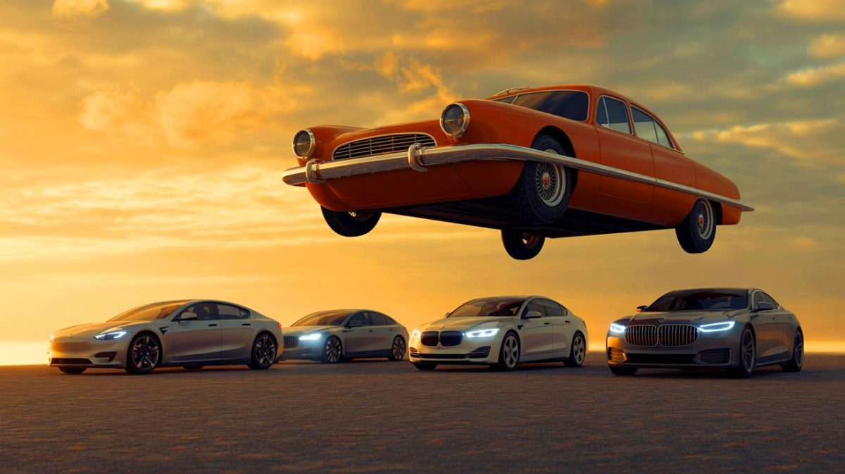 « J’ai vu ce monstre rouillé s’arracher au sol » : ancienne voiture volante ressurgit et humilie les géants modernes Illustration de l'effet trompeur des images de voitures volantes générées par intelligence artificielle.