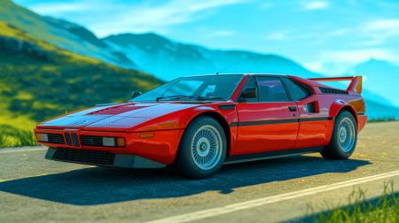 Illustration de la BMW M1, unique supercar de la marque bavaroise issue d'une collaboration avec Lamborghini.