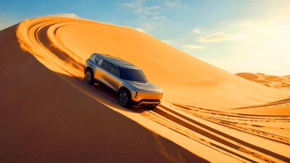 Illustration de la dune artificielle de 29,6 mètres créée par BYD pour tester ses SUV dans des conditions extrêmes.