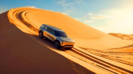 Illustration de la dune artificielle de 29,6 mètres créée par BYD pour tester ses SUV dans des conditions extrêmes.
