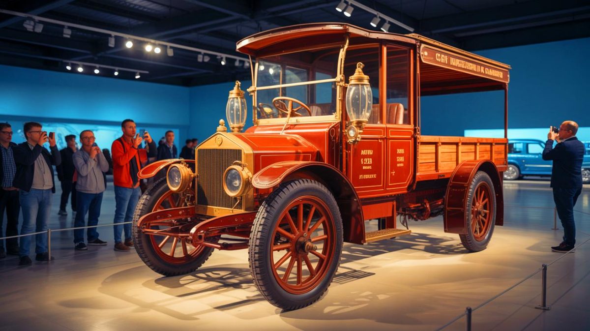 Illustration de l'innovant camion électrique de 1912 de la Commercial Truck Company, symbole d'une avancée technologique précoce.