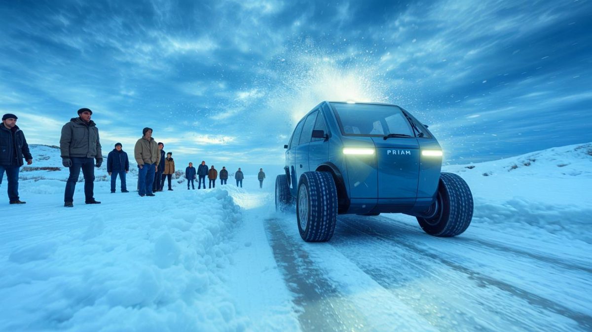 Illustration de l'invention de Priam Lecomte permettant la sécurisation rapide des véhicules en conditions hivernales.