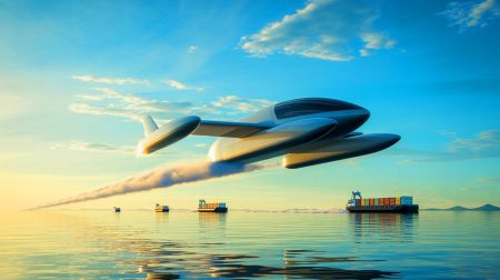 Illustration de l'innovation maritime avec le Candela C-8, un véhicule électrique volant sur l'eau.