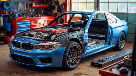 Illustration de l'achat d'une BMW M5 V10 nécessitant des réparations coûteuses.